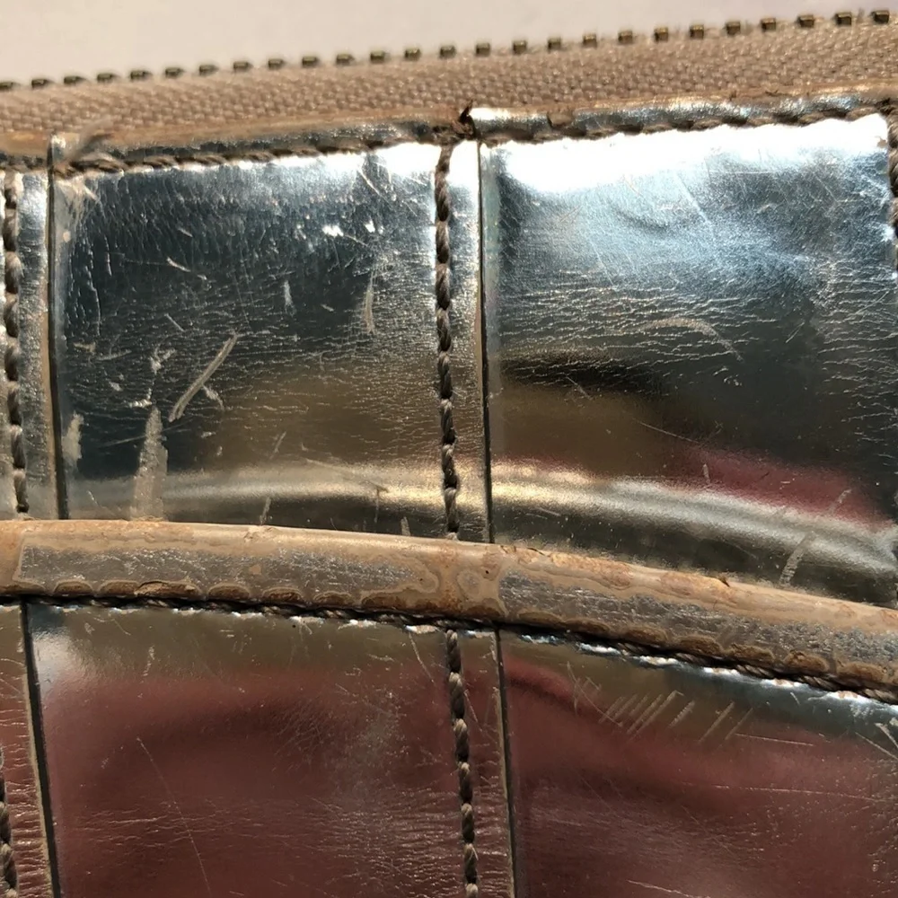 Reed Krakoff Silver Leather Zip Around Ribbon Large Wallet Flawed